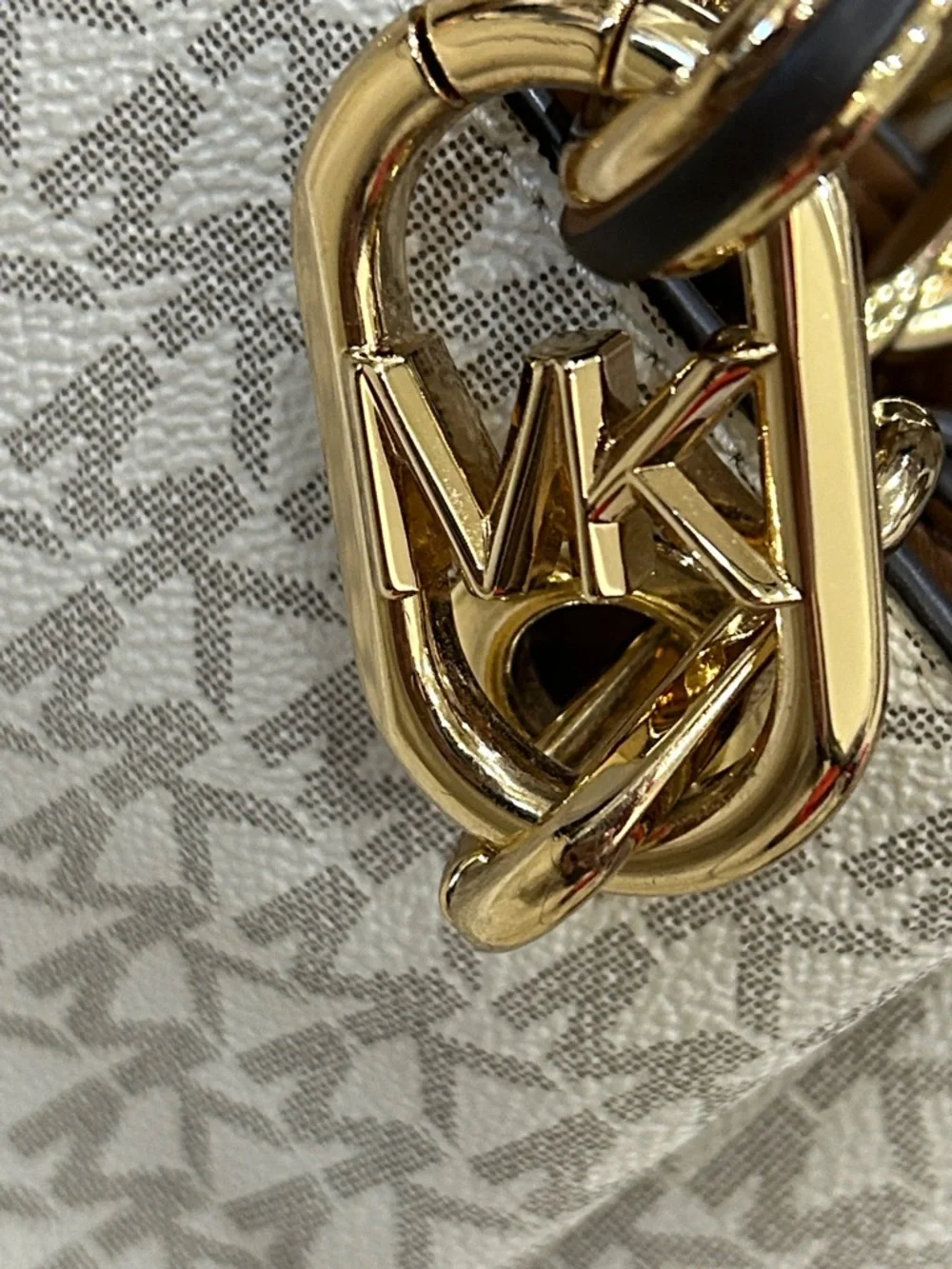 Michael Kors Cream and Brown Logo-Print Tote with Gold Hardware - Picture 3 of 11